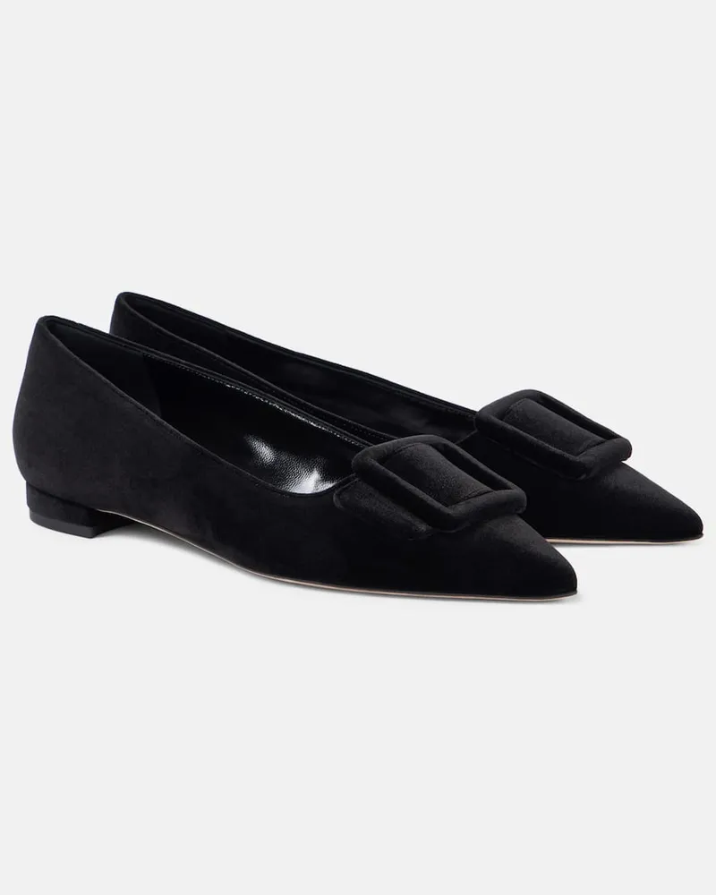 Manolo Blahnik Ballerinas Maysalepumpflat aus Samt Schwarz