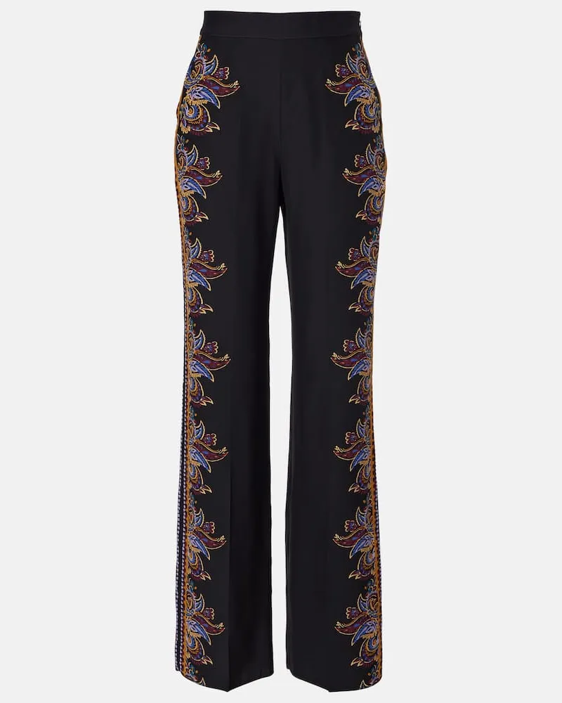 Etro Weite Hose aus Seide Schwarz