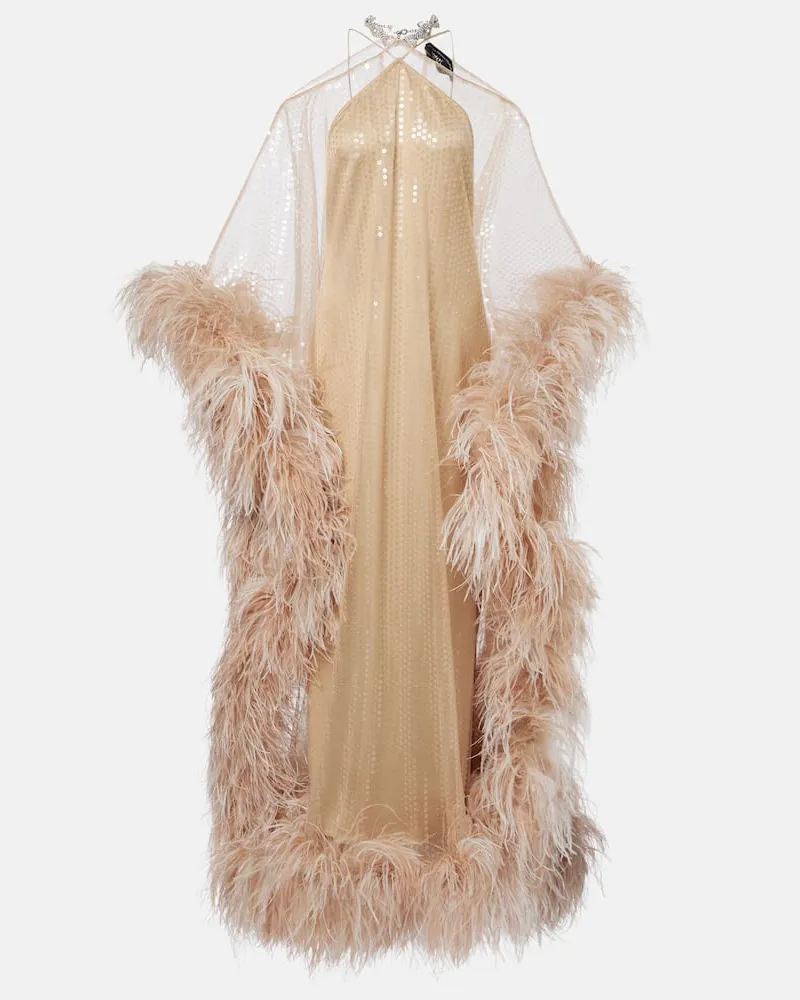 Taller Marmo Kaftan Sza Sza Disco mit Federn Rosa