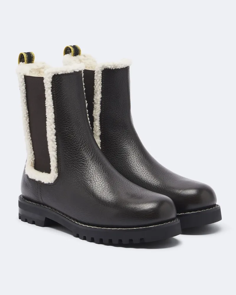 Fendi Chelsea Boots aus Leder mit Shearling Braun