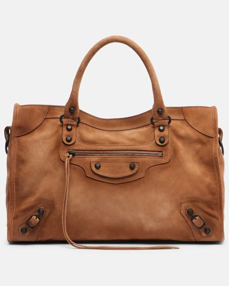 Balenciaga Tote Bag Le City Medium aus Veloursleder Beige