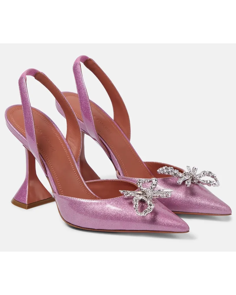 Amina Muaddi Verzierte Slingback-Pumps Rosie aus Lackleder Pink