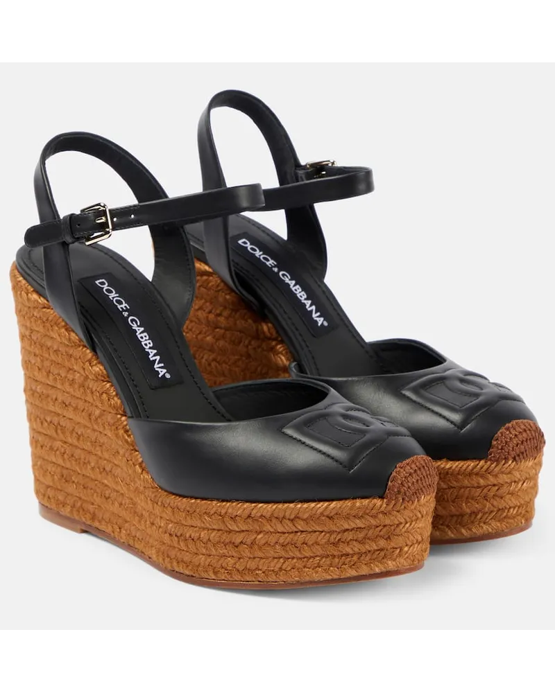 Dolce & Gabbana Espadrille-Wedges aus Leder Schwarz