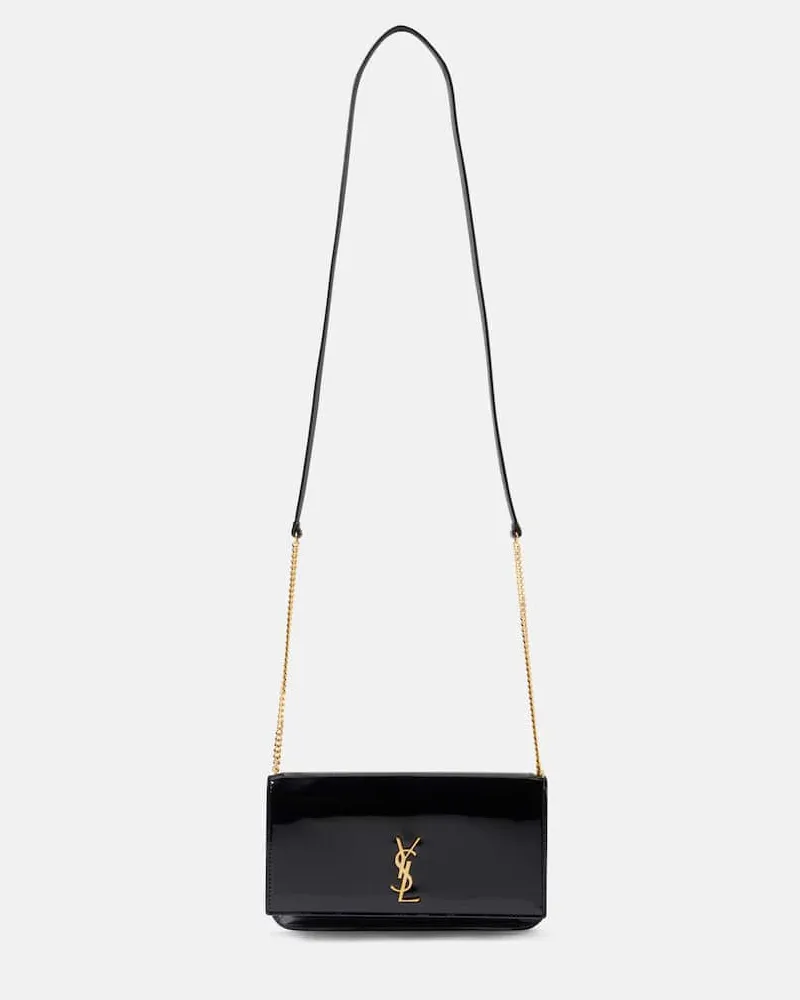 Saint Laurent Smartphone-Etui Cassandre aus Lackleder Schwarz