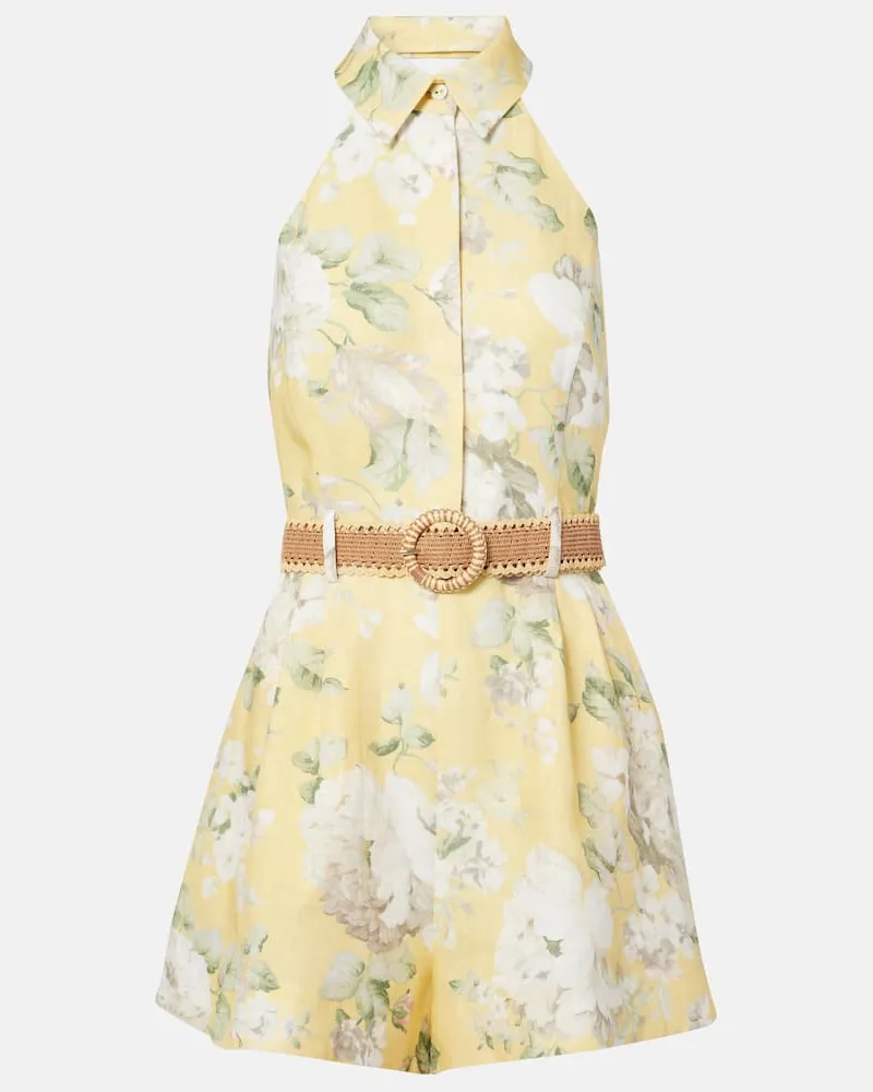 Zimmermann Bedruckter Playsuit Acacia aus Leinen Gelb