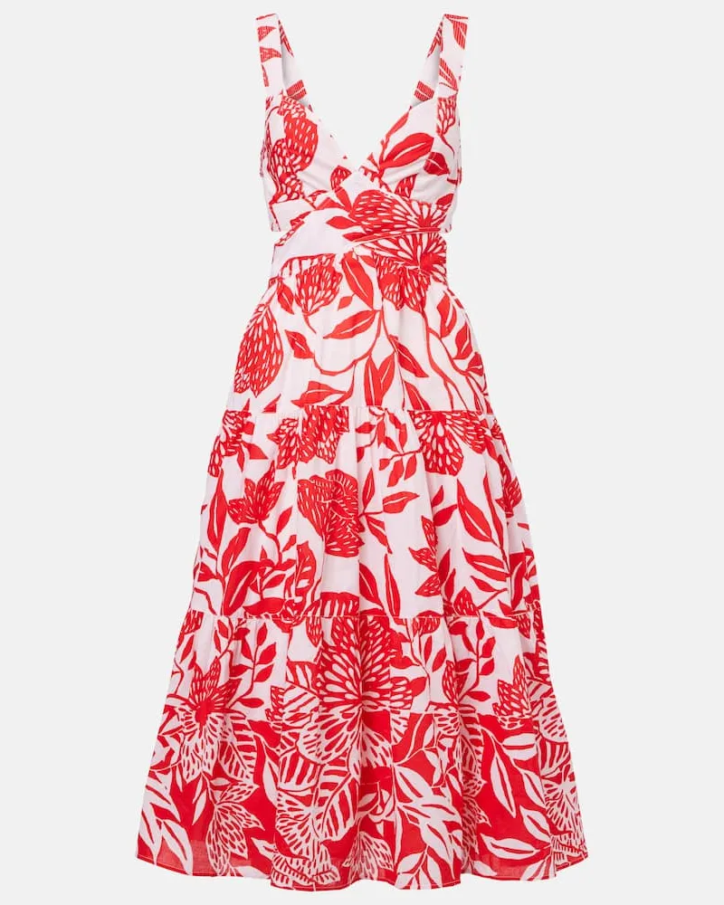 Poupette St Barth Midikleid Coco aus Baumwolle Rot