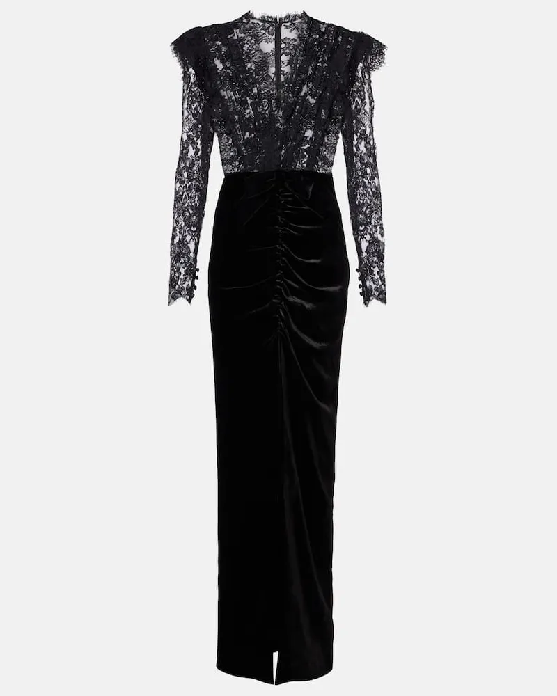 Alessandra Rich Robe aus Spitze und Samt Schwarz