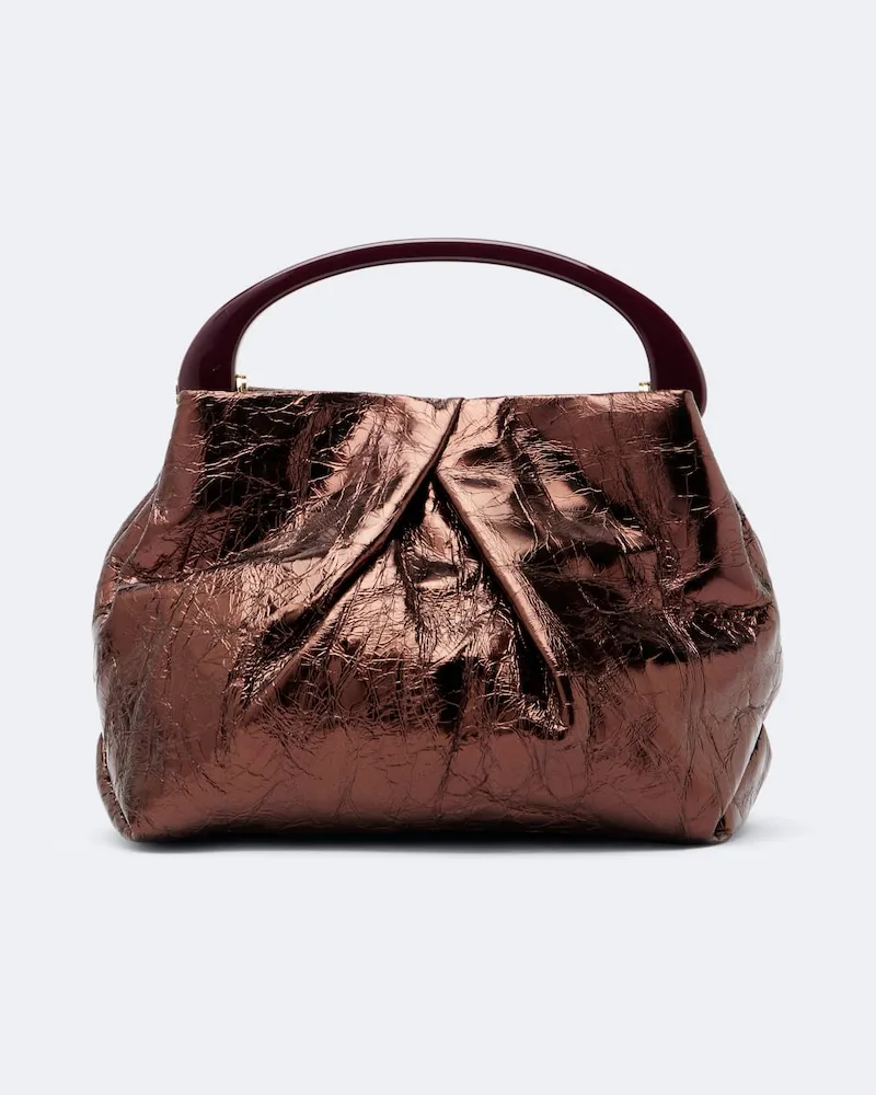 Dries van Noten Metallic Henkeltasche Mini aus Leder Braun