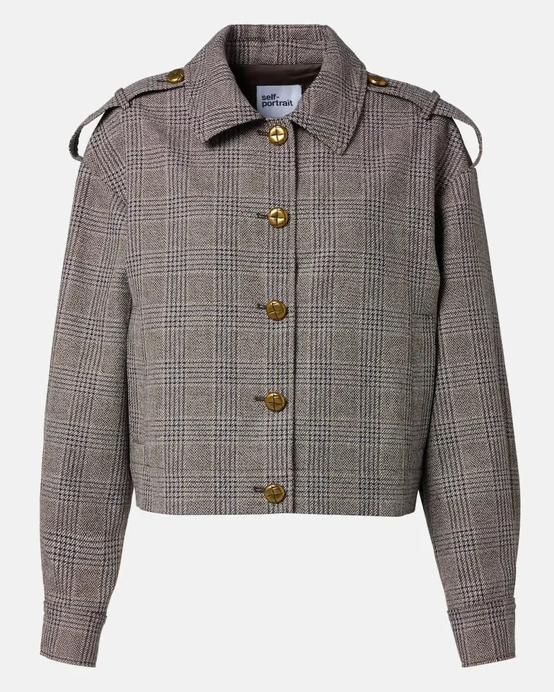 Self-Portrait Jacke aus Baumwolle und Leinen Braun