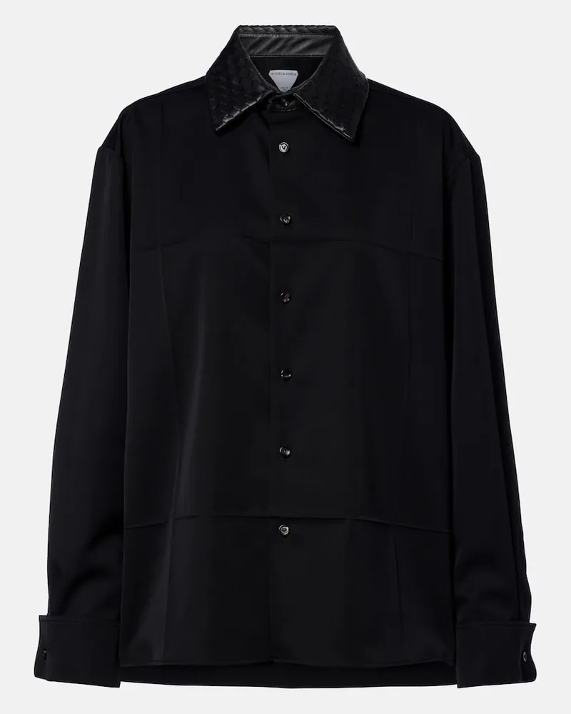 Bottega Veneta Hemd Intrecciato aus Wolle und Leder Schwarz