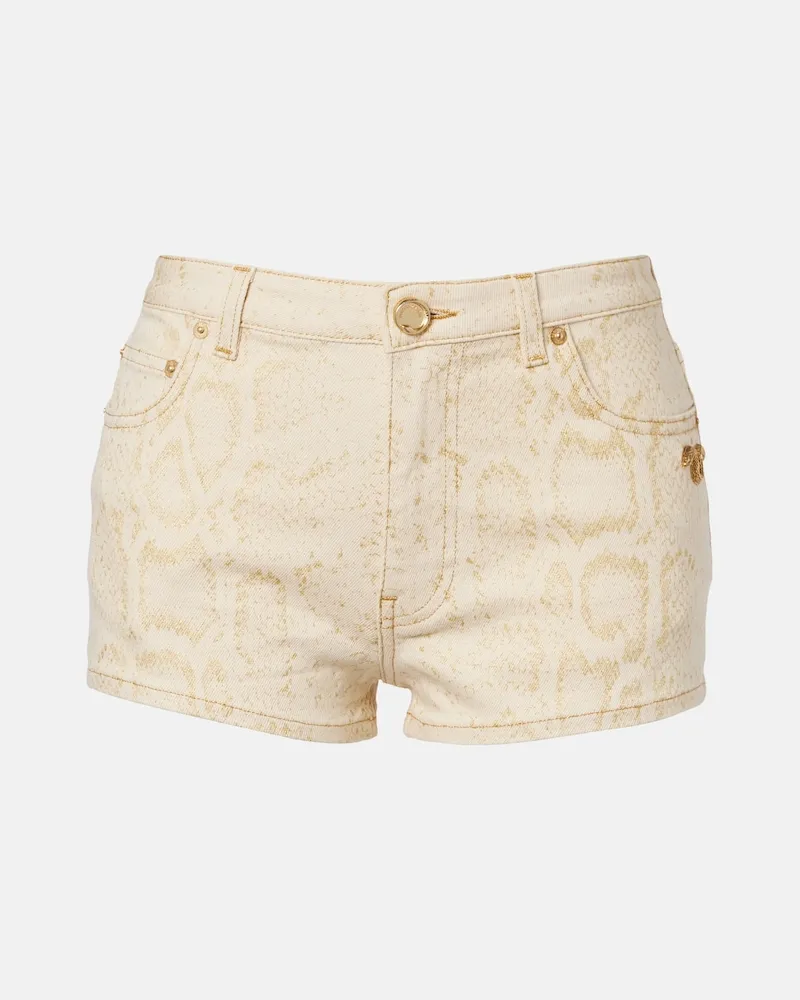 Roberto Cavalli Bedruckte Jeansshorts Gold