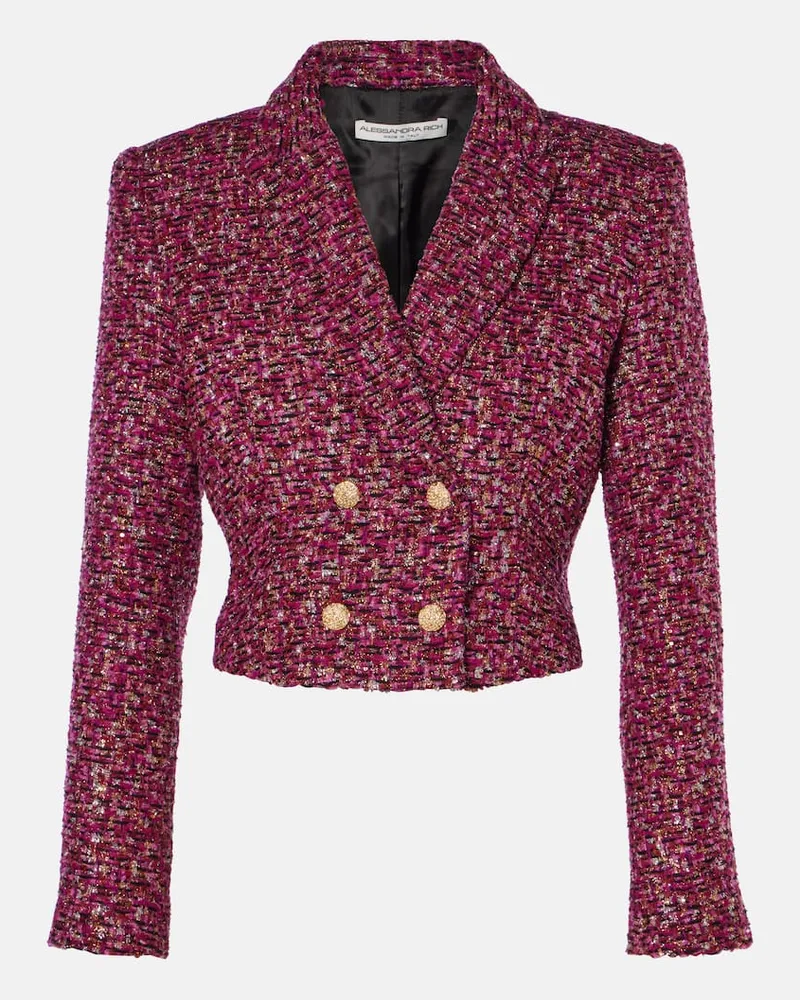 Alessandra Rich Cropped-Blazer aus Tweed mit Pailletten Violett