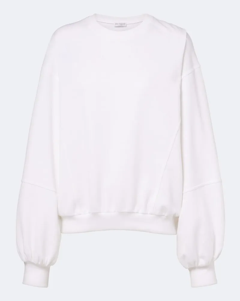 Brunello Cucinelli Sweatshirt aus Baumwolle und Leinen Weiß