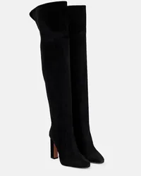 Aquazzura Overknee-Stiefel Joplin aus Veloursleder Schwarz