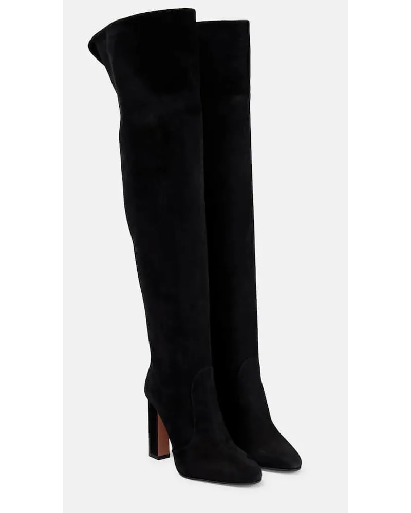 Aquazzura Overknee-Stiefel Joplin aus Veloursleder Schwarz