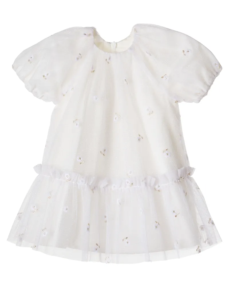 Tartine et Chocolat Baby Besticktes Kleid aus Tüll mit Glitter Weiß