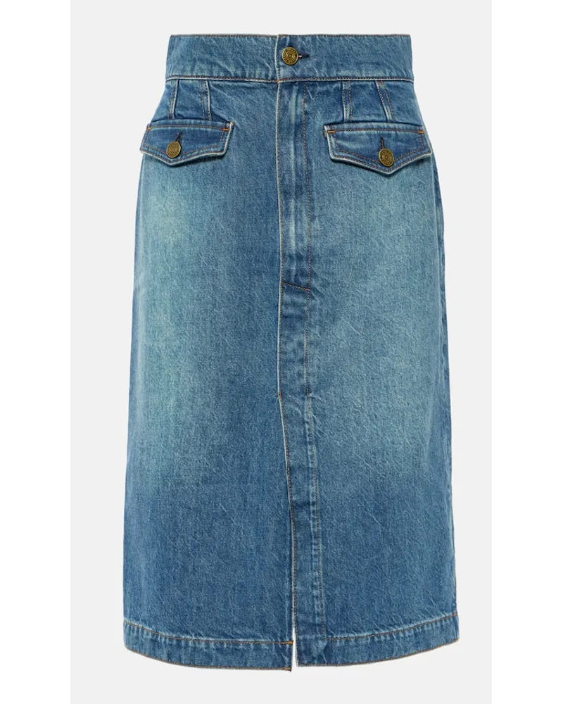 Frame Denim High-Rise-Jeansrock The Vent Front Blau
