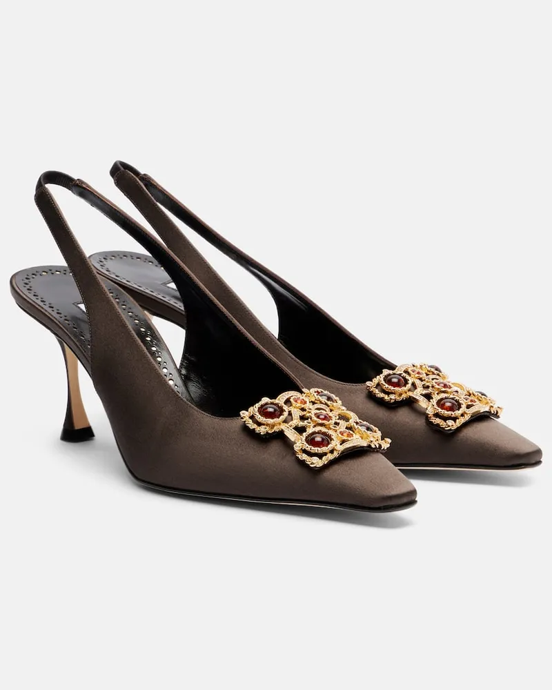 Manolo Blahnik Slingback-Pumps Cupida 70 aus Satin Braun