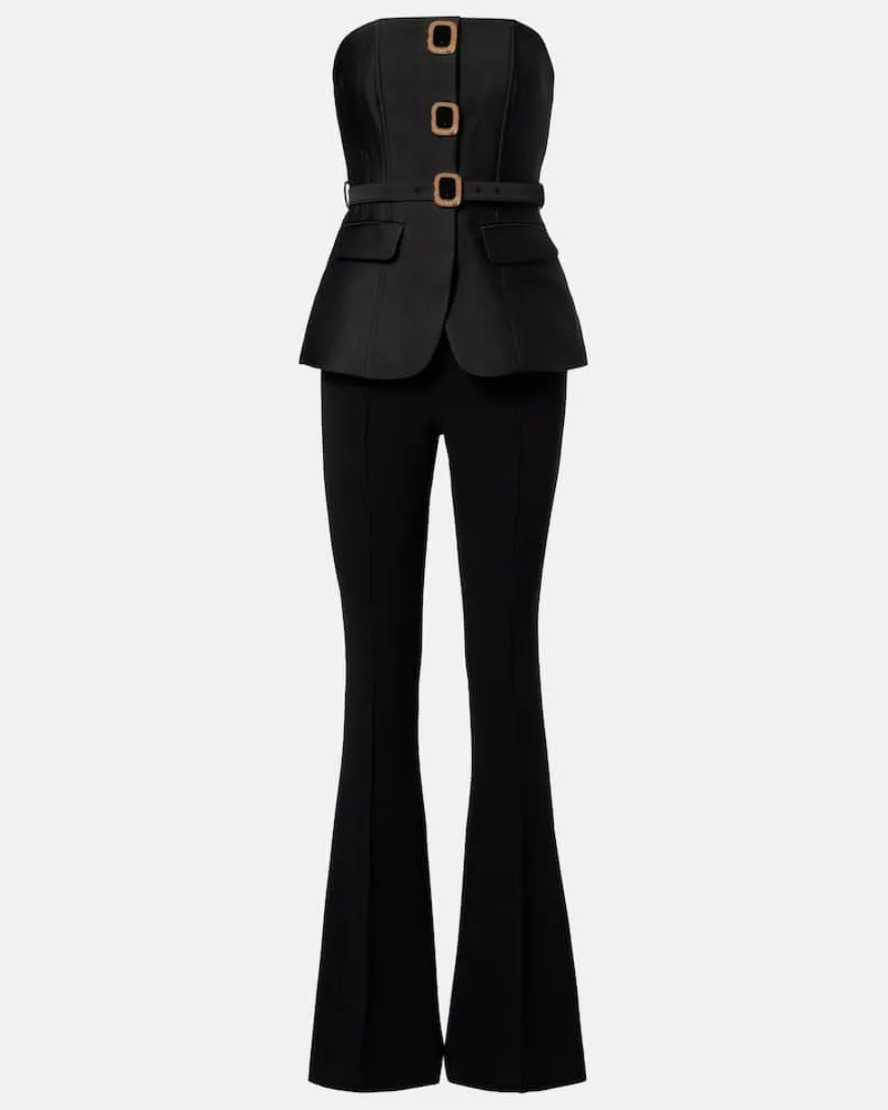 Self-Portrait Jumpsuit aus Taft Schwarz