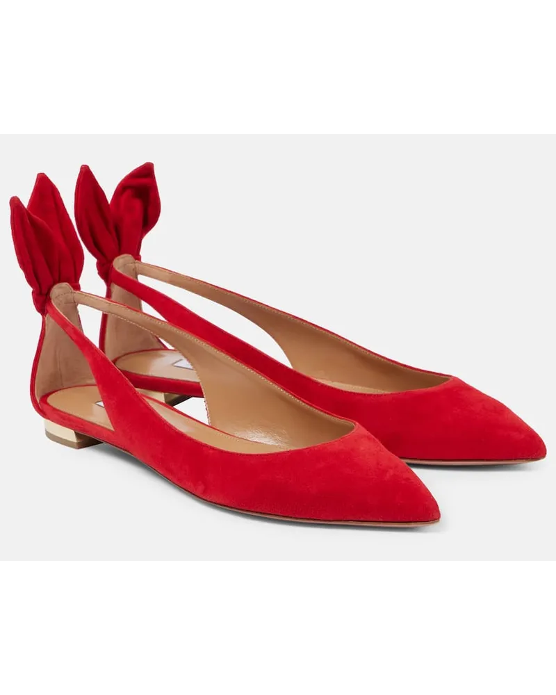 Aquazzura Ballerinas Bow Tie aus Veloursleder Rot