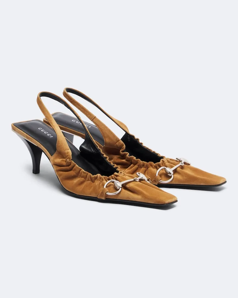 Gucci Slingback-Pumps Vittoria Horsebit aus Veloursleder Braun
