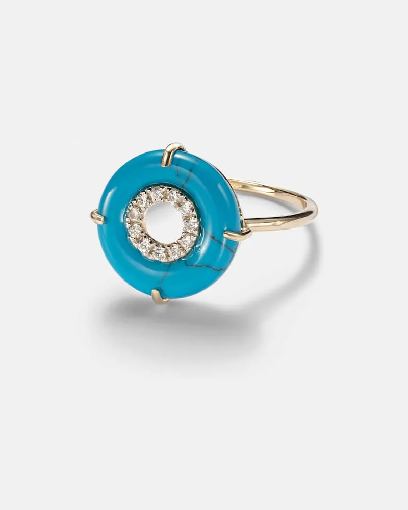 MATEO Ring aus 14kt Gelbgold mit Diamanten und Türkis Blau