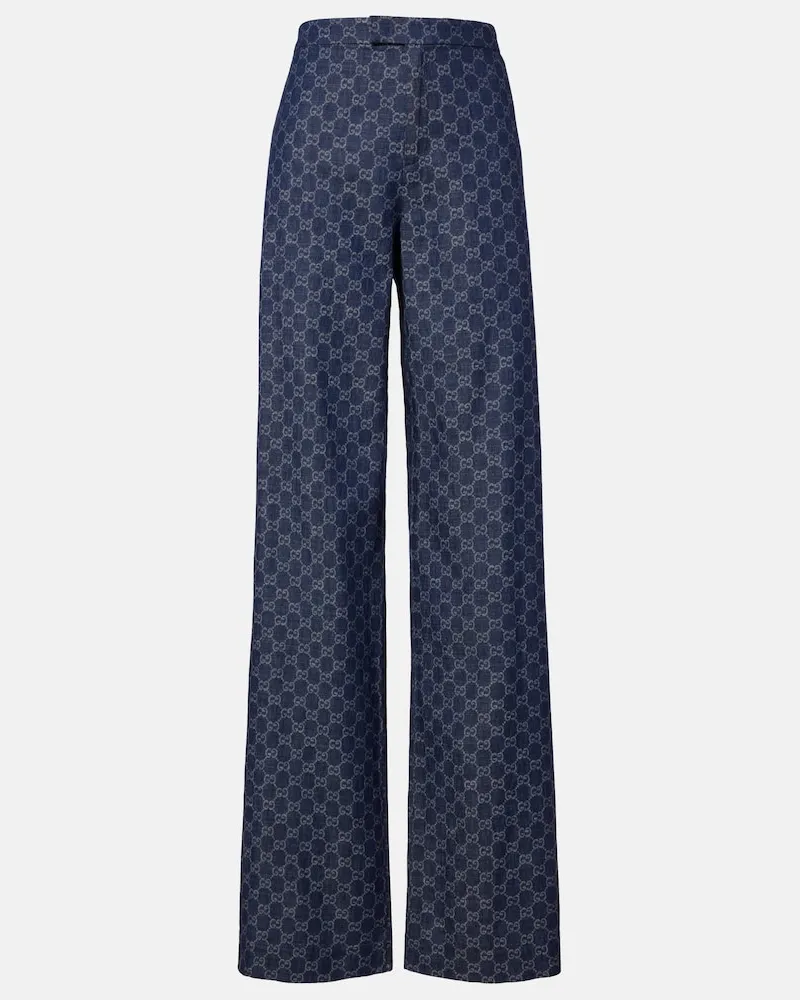 Gucci Wide-Leg Jeans GG aus Jacquard Blau