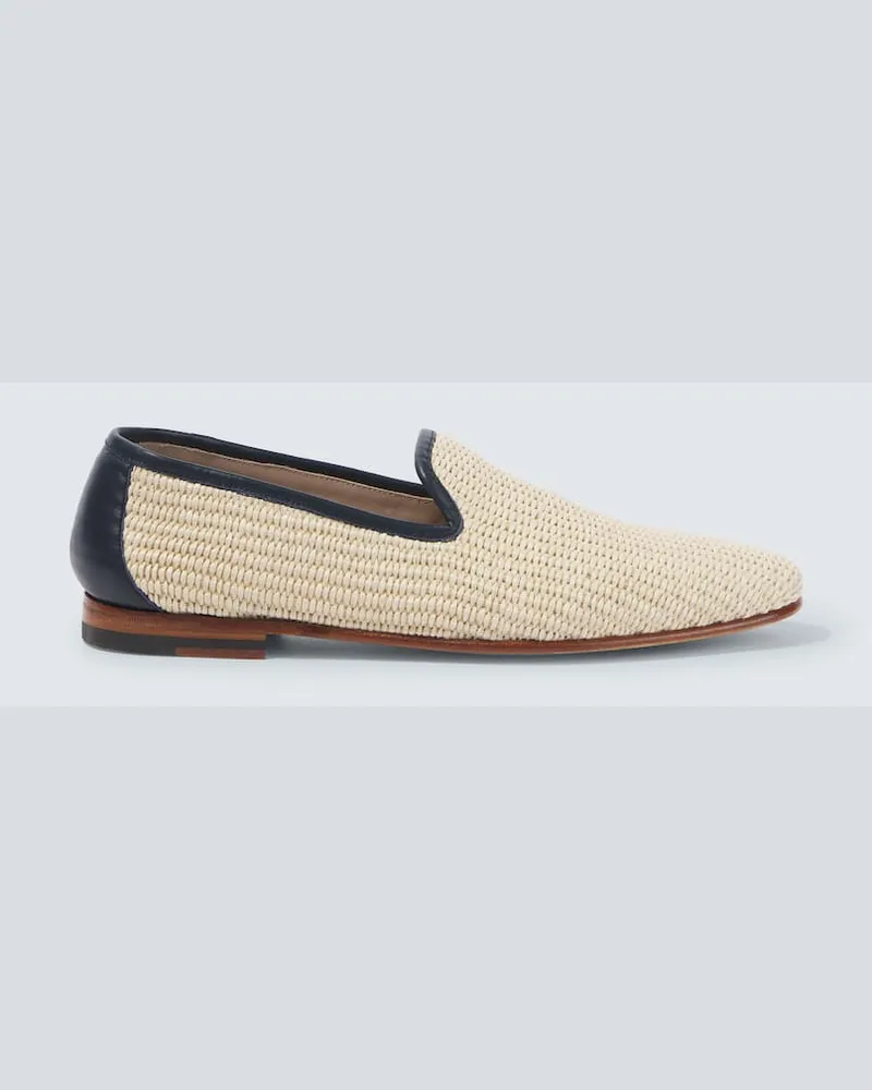 Manolo Blahnik Slip-Ons Mario aus Raffiabast mit Leder Beige