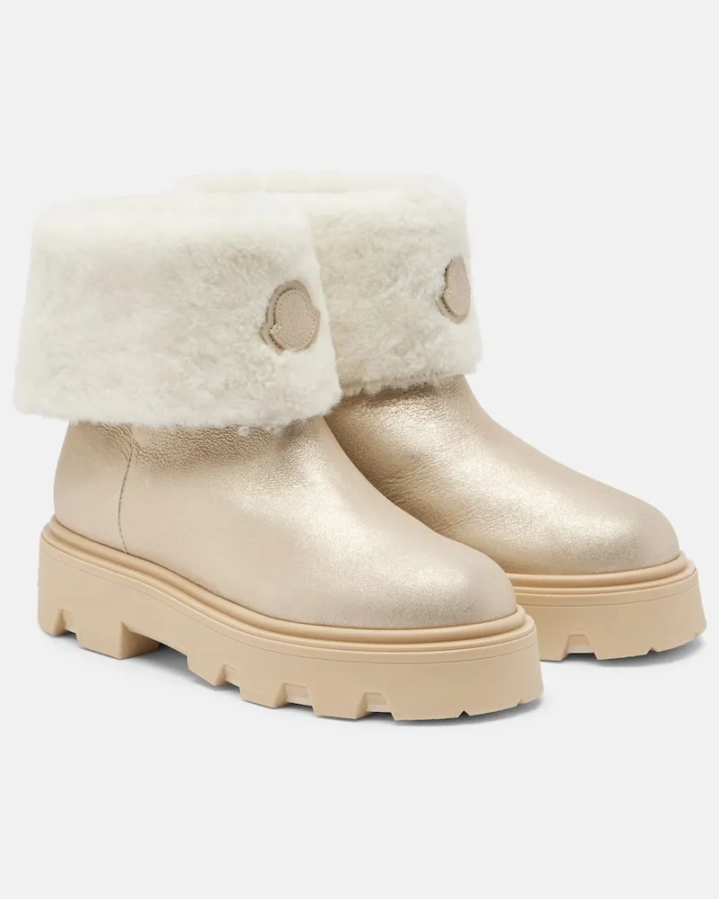 Moncler Ankle Boots Aurea aus Metallic-Leder mit Shearling Beige