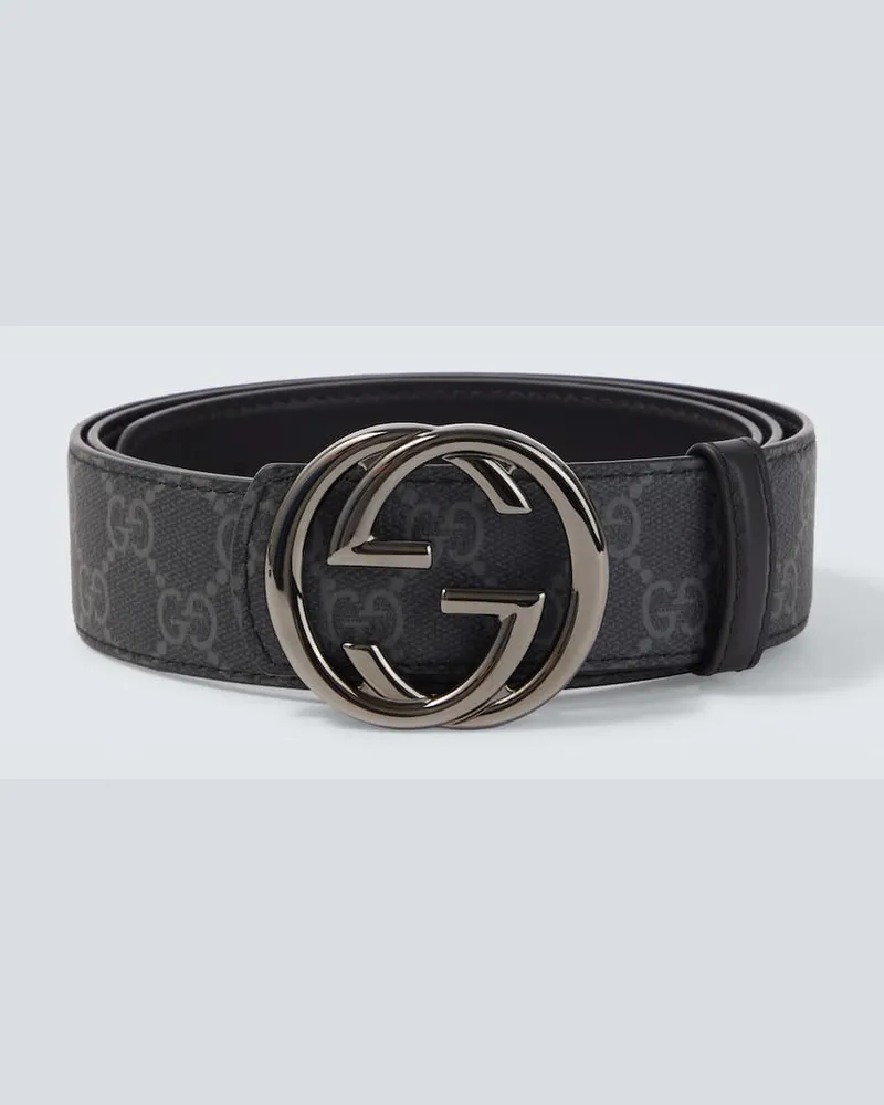 Gucci Wendbarer Gürtel Interlocking G aus Leder und Canvas Schwarz