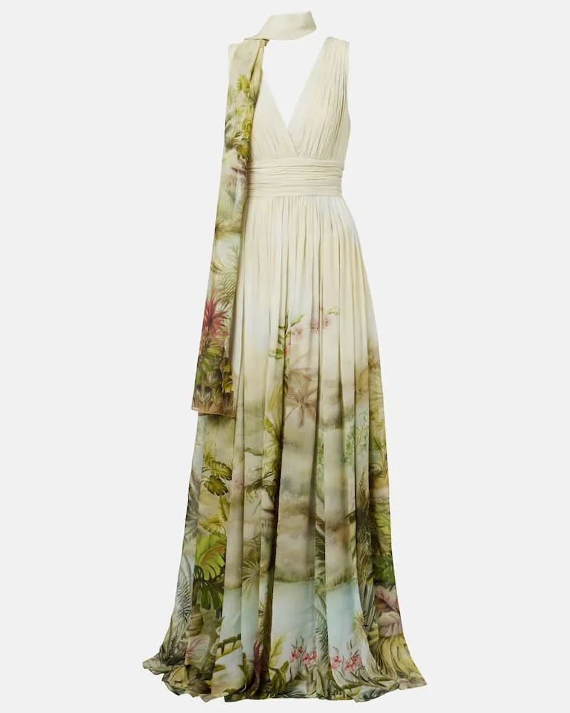 Elie Saab Bedruckte Robe aus Georgette Grün