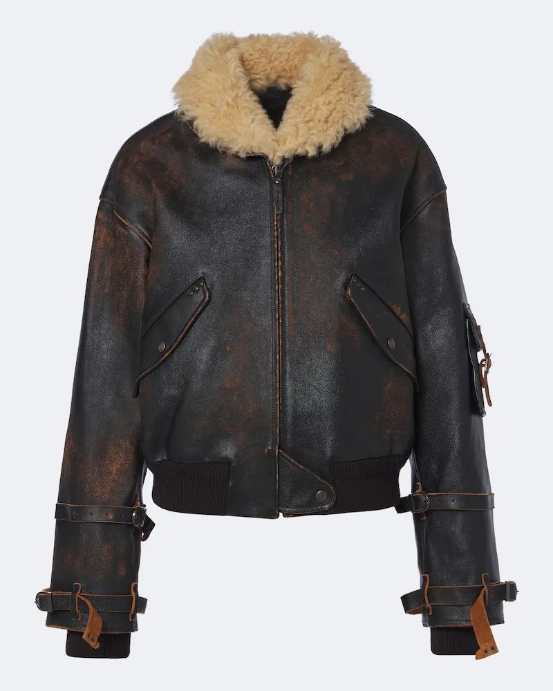 Ralph Lauren Lederjacke Lianne mit Shearling Braun