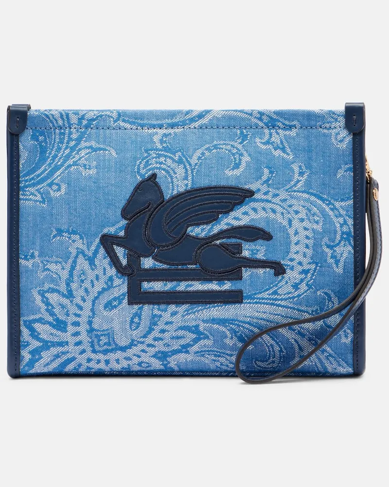 Etro Etui Eyes Mini aus Denim-Jacquard Blau