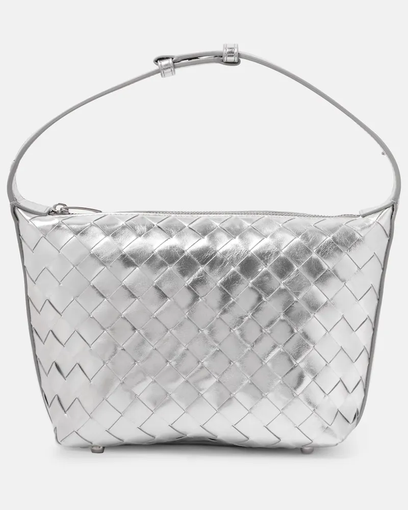 Bottega Veneta Schultertasche Wallace aus Metallic-Leder Silber