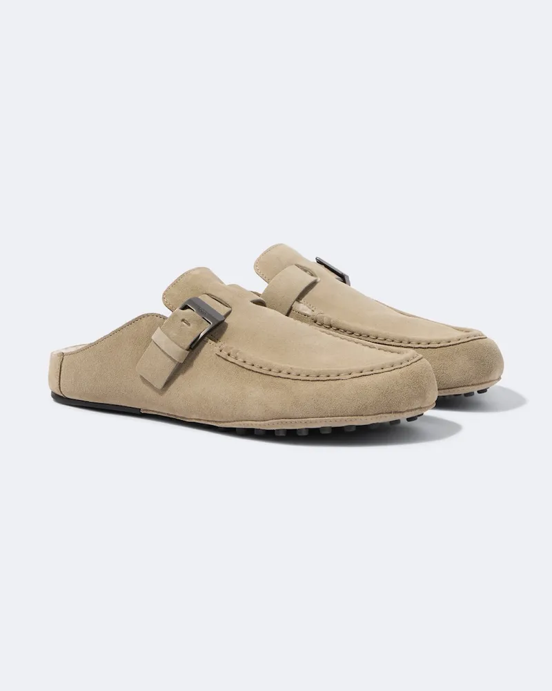 TOD'S Slippers Gommino® aus Veloursleder mit Shearling Beige
