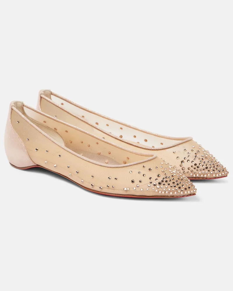 Christian Louboutin Ballerinas Follies Strass aus Mesh Beige