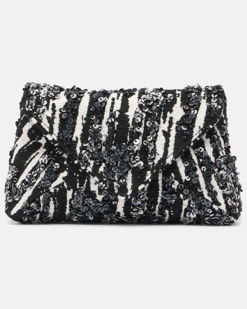 Dries van Noten Clutch aus Jacquard mit Pailletten Schwarz