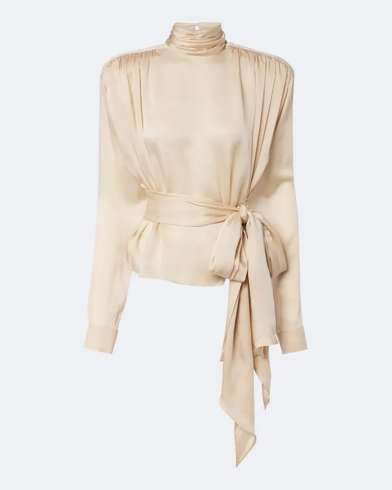Balmain Bluse aus Seiden-Charmeuse Beige