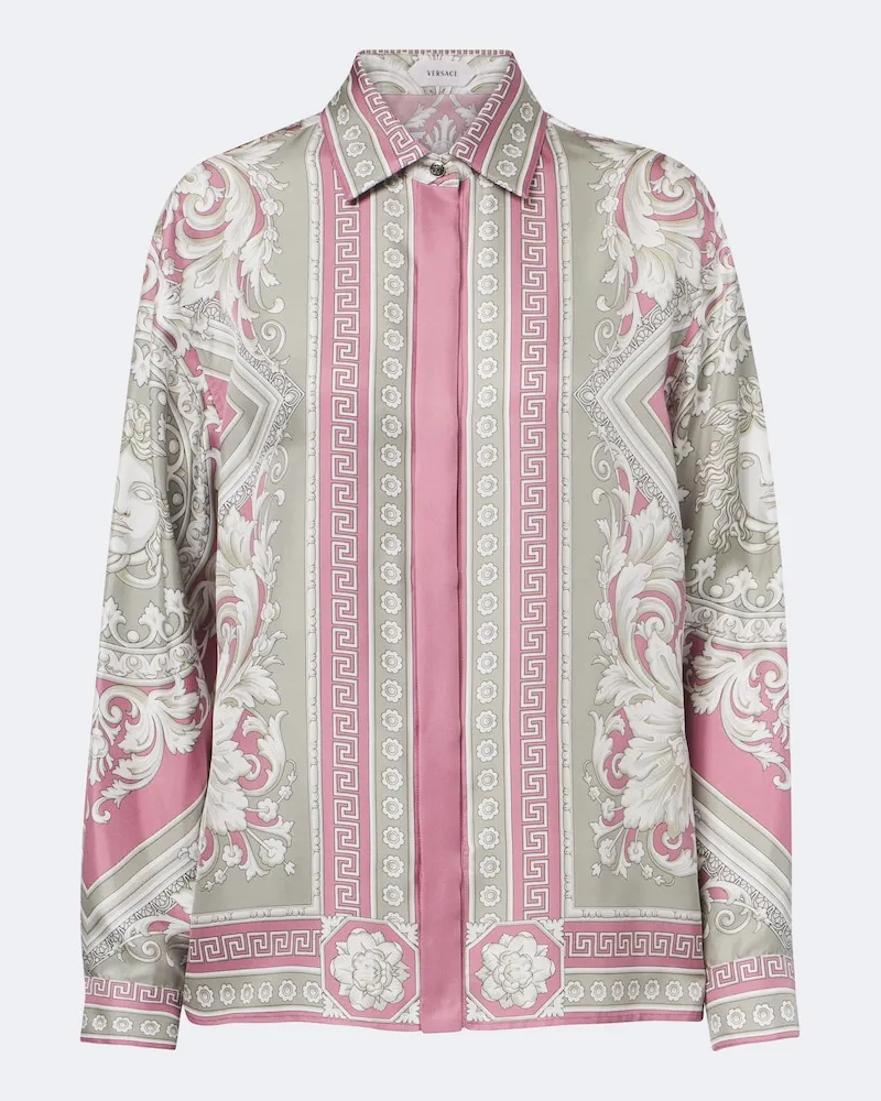 Versace Bedrucktes Hemd aus Seiden-Twill Grau