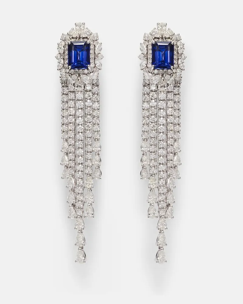 YEPREM Ohrringe Reign Supreme aus 18kt Weißgold mit Diamanten und Saphiren Silber