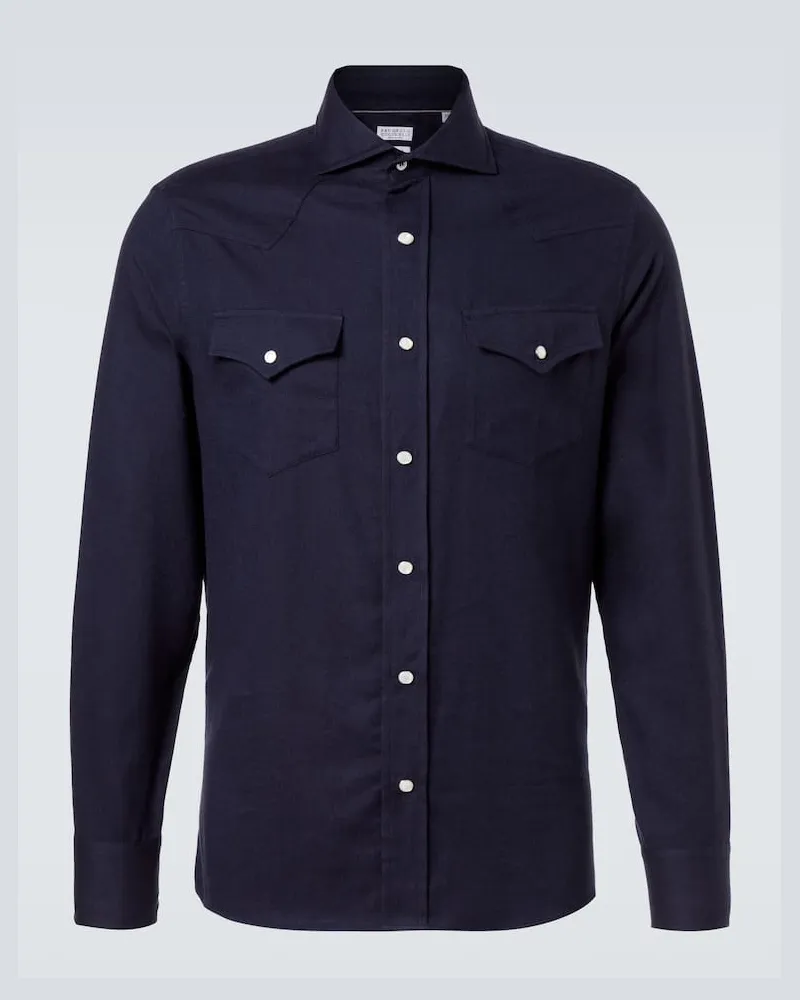 Brunello Cucinelli Hemd aus Flanell Blau