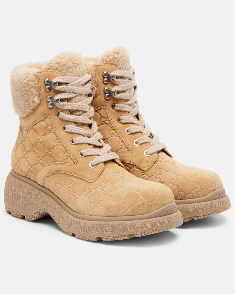 Gucci Schnürstiefel Yaga GG aus Veloursleder Beige