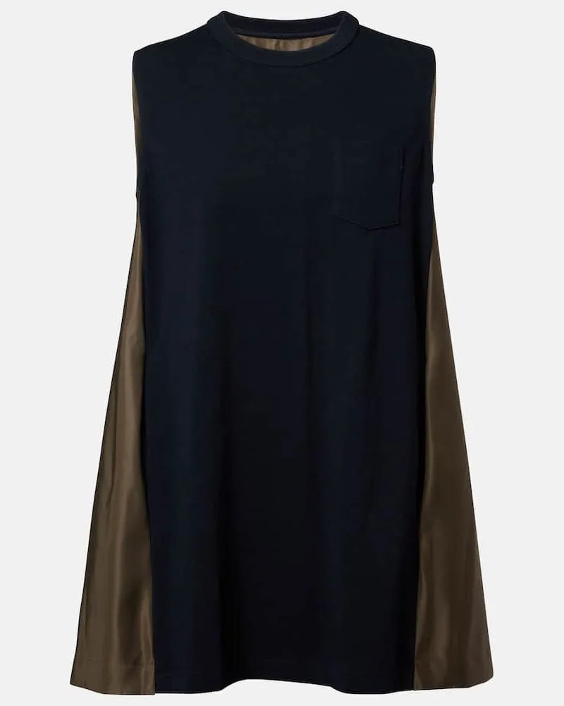 Sacai Minikleid aus Jersey und Twill Blau