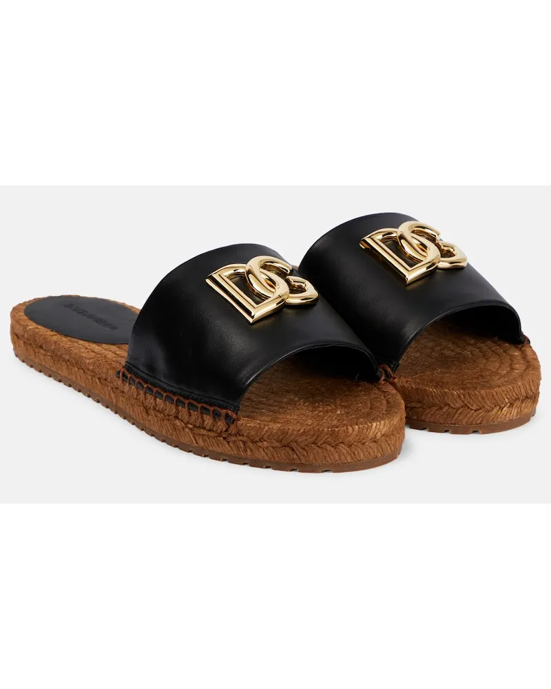 Dolce & Gabbana Espadrille-Pantoletten DG aus Leder Schwarz