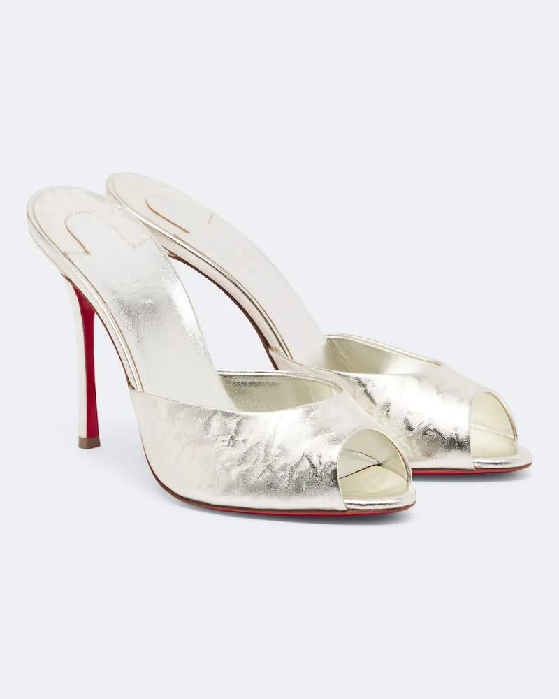 Christian Louboutin Pantoletten Me Dolly aus Metallic-Leder Silber