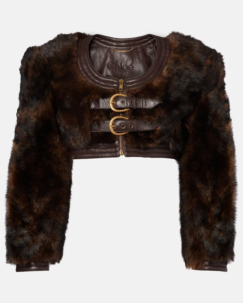 Chloé Chloé Cropped-Jacke aus Shearling mit Leder Braun