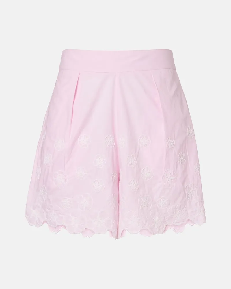 Juliet Dunn Bestickte Shorts aus Baumwollpopeline Rosa