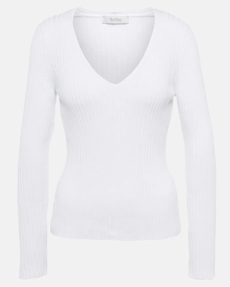 Max Mara Leisure Pullover Calcio aus Rippstrick Weiß