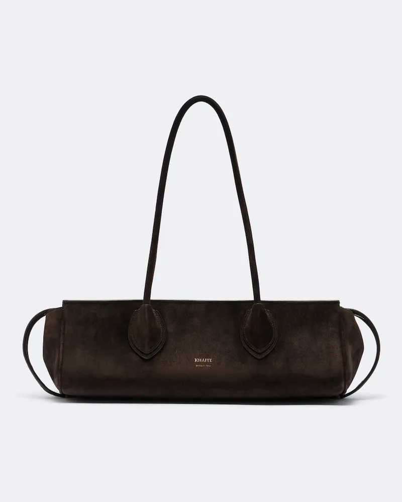 KHAITE Schultertasche Donna Medium aus Veloursleder Braun