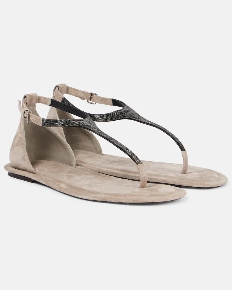 Brunello Cucinelli Sandalen Monili aus Veloursleder Weiß